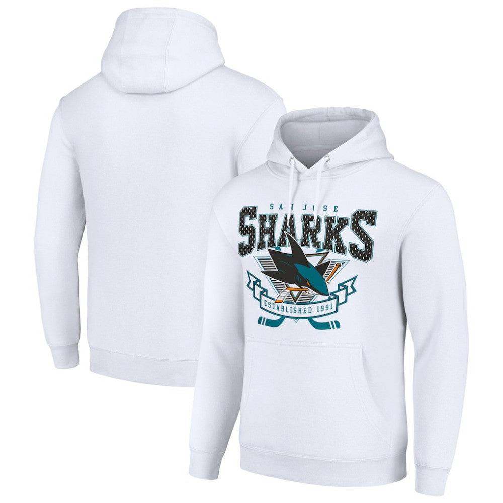San Jose Sharks Starter Team Logo Graphic Fleece Tri-Blend Pullover Hoodie - White | US 201591994