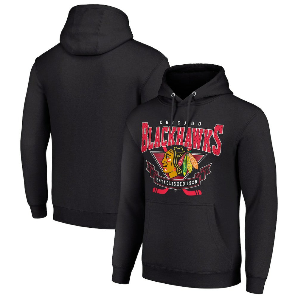 Chicago Blackhawks Starter Team Logo Graphic Fleece Tri-Blend Pullover Hoodie - Black | US 201592011