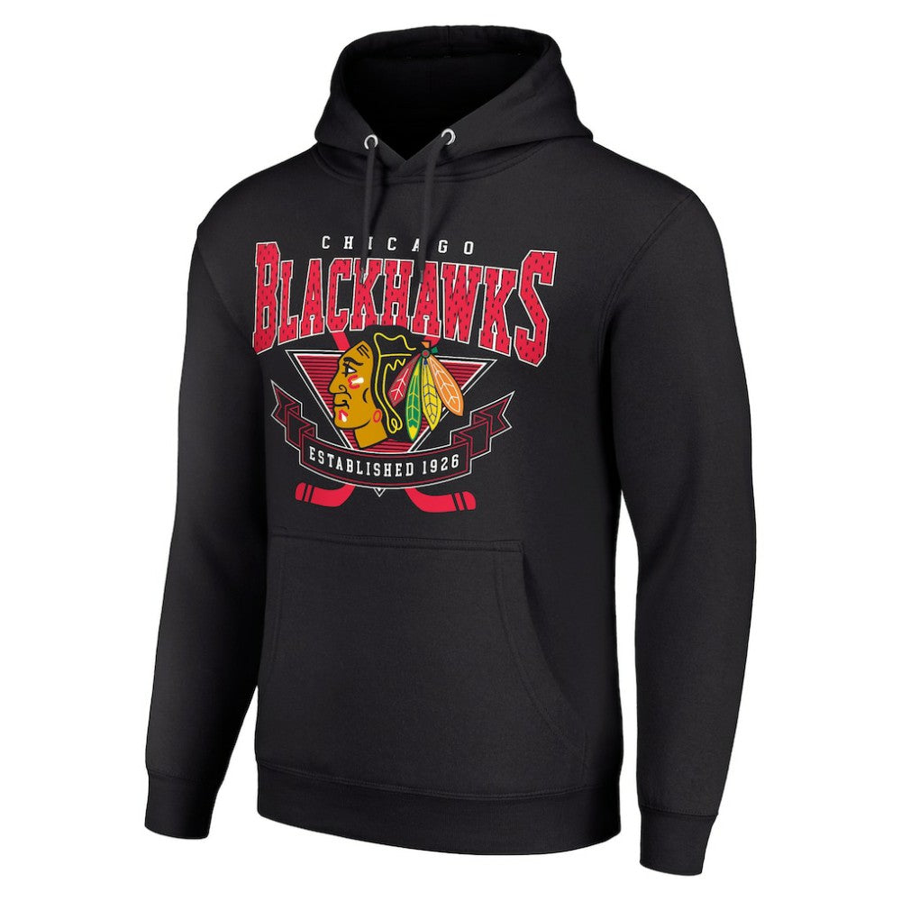 Chicago Blackhawks Starter Team Logo Graphic Fleece Tri-Blend Pullover Hoodie - Black | US 201592011