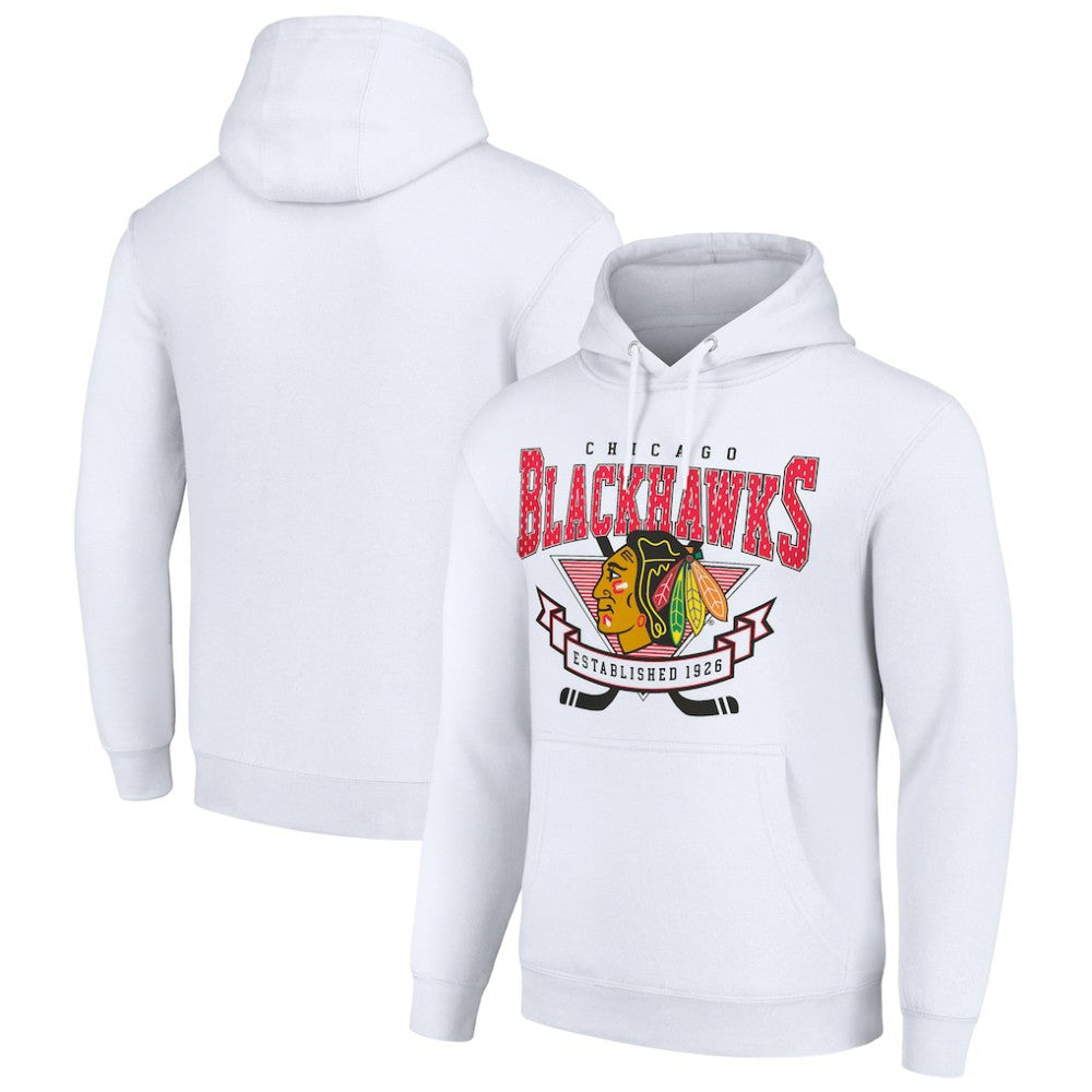 Chicago Blackhawks Starter Team Logo Graphic Fleece Tri-Blend Pullover Hoodie - White | US 201592019