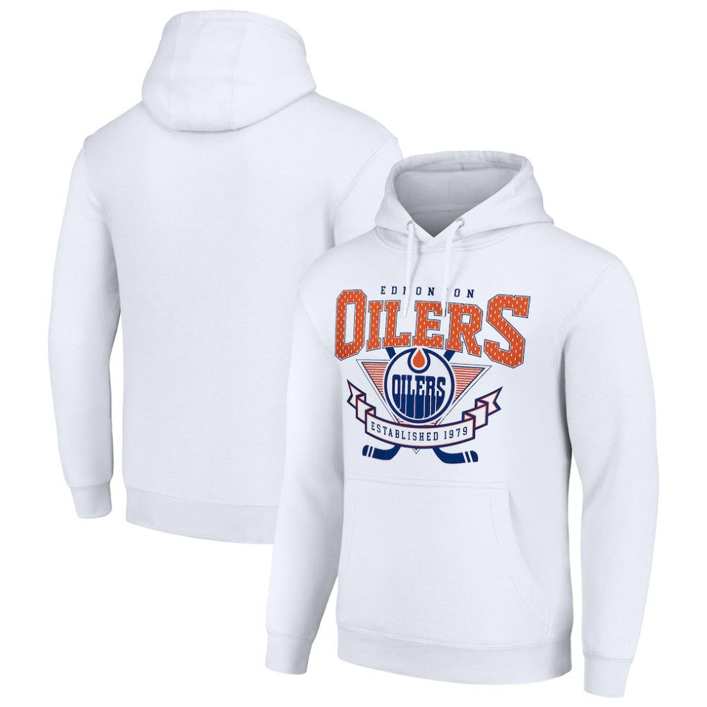 Edmonton Oilers Starter Team Logo Graphic Fleece Tri-Blend Pullover Hoodie - White | US 201592023
