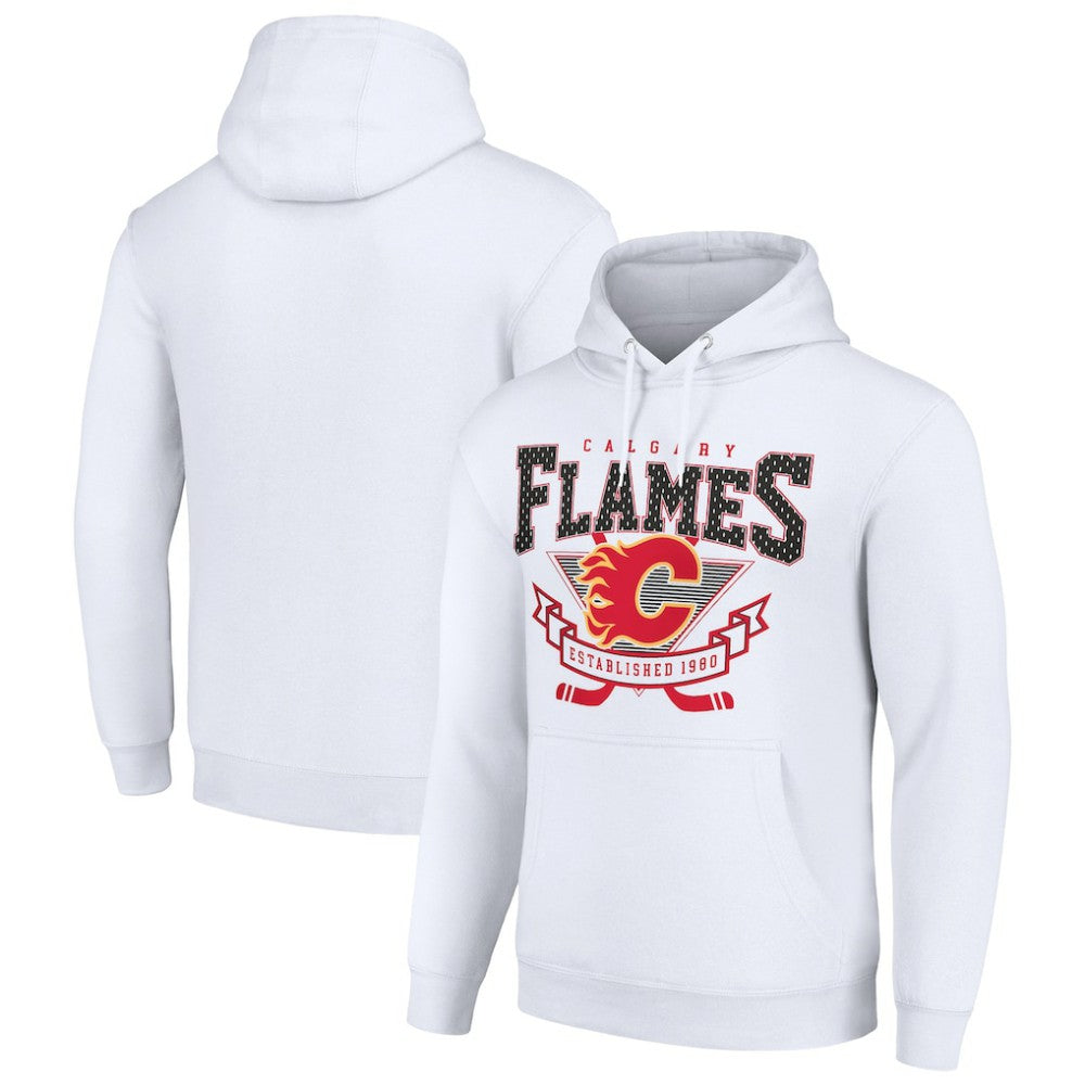 Calgary Flames Starter Team Logo Graphic Fleece Tri-Blend Pullover Hoodie - White | US 201592032