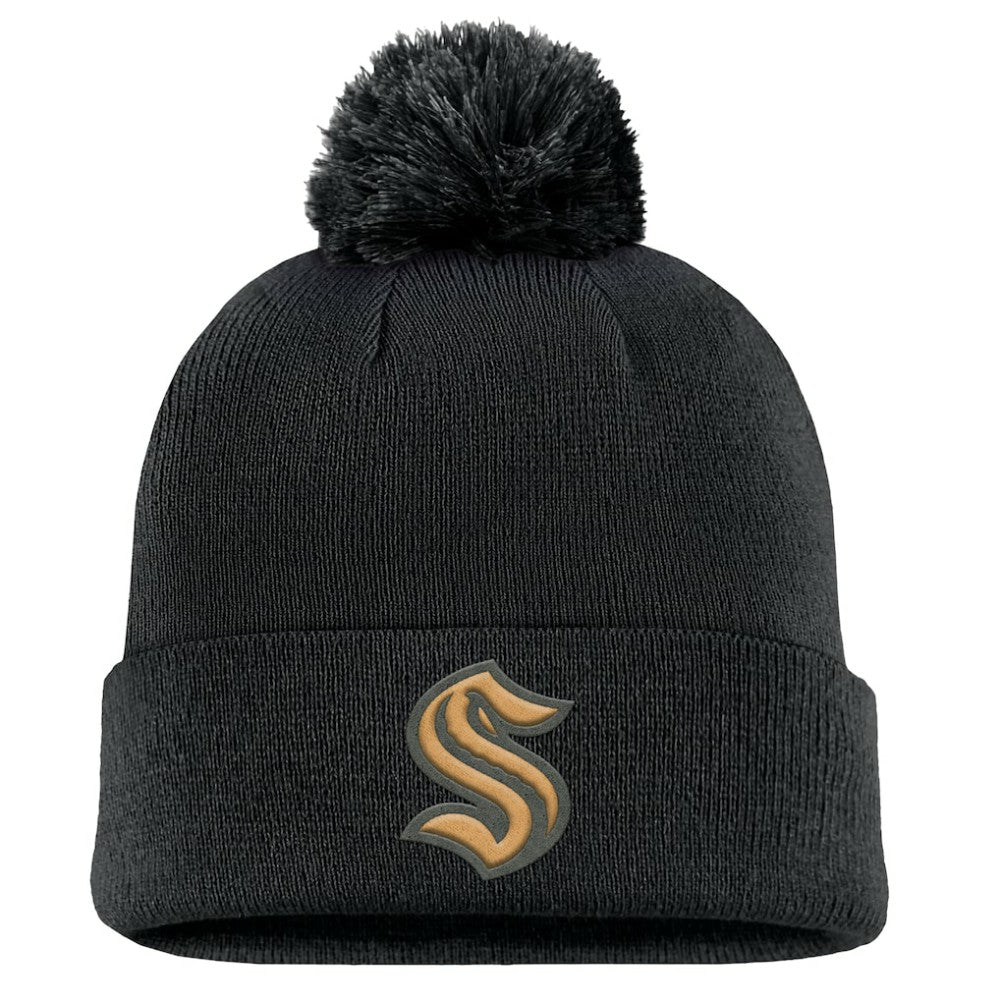 Seattle Kraken Fanatics Military Appreciation Cuffed Knit Hat with Pom - Black | US 201598357