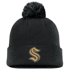 Seattle Kraken Fanatics Military Appreciation Cuffed Knit Hat with Pom - Black | US 201598357