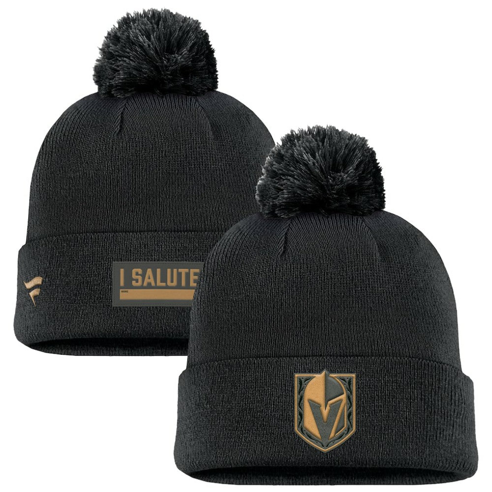 Vegas Golden Knights Fanatics Military Appreciation Cuffed Knit Hat with Pom - Black | US 201598366