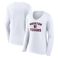 Houston Texans Women's Secondary Logo Victory Arch Long Sleeve V-Neck T-Shirt - White T-shirts