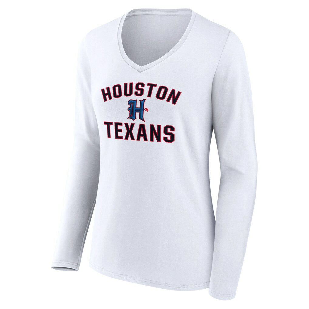 Houston Texans Women's Secondary Logo Victory Arch Long Sleeve V-Neck T-Shirt - White T-shirts