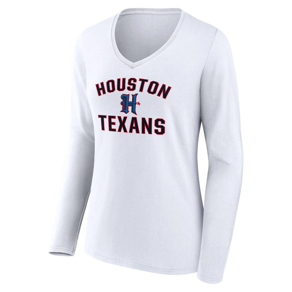 Houston Texans Women's Secondary Logo Victory Arch Long Sleeve V-Neck T-Shirt - White T-shirts