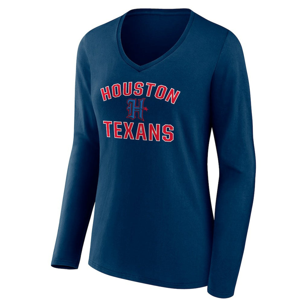 Houston Texans Women's Secondary Logo Victory Arch Long Sleeve V-Neck T-Shirt - Navy T-shirts