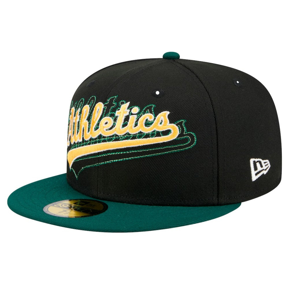 Athletics New Era Shadow Stitch 59FIFTY Fitted Hat - Black Hats