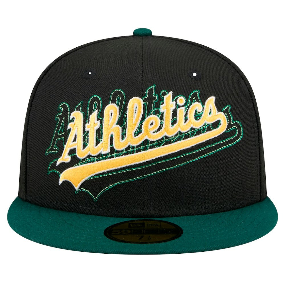 Athletics New Era Shadow Stitch 59FIFTY Fitted Hat - Black Hats