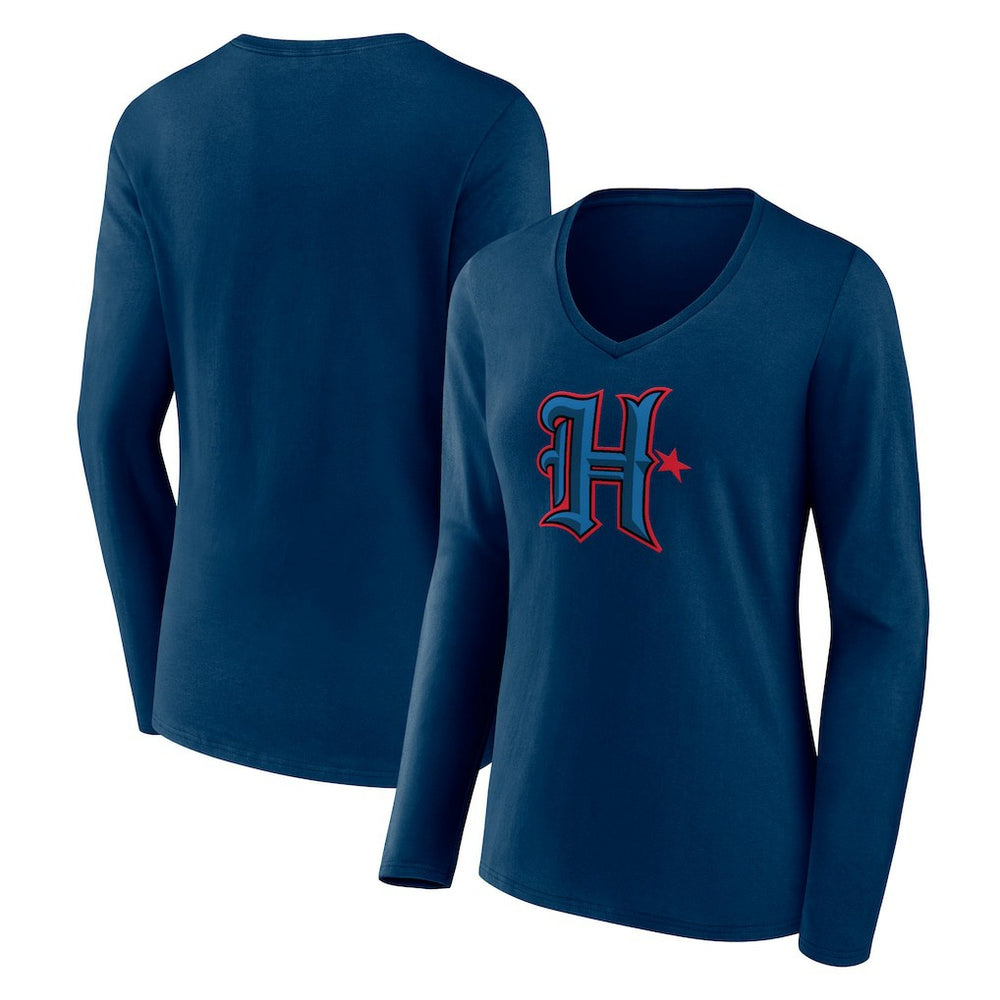 Houston Texans Women's Secondary Logo Long Sleeve V-Neck T-Shirt - Navy T-shirts