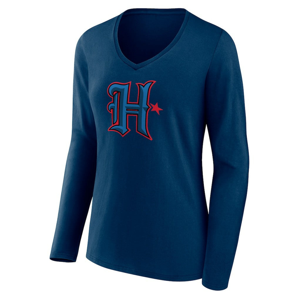 Houston Texans Women's Secondary Logo Long Sleeve V-Neck T-Shirt - Navy T-shirts