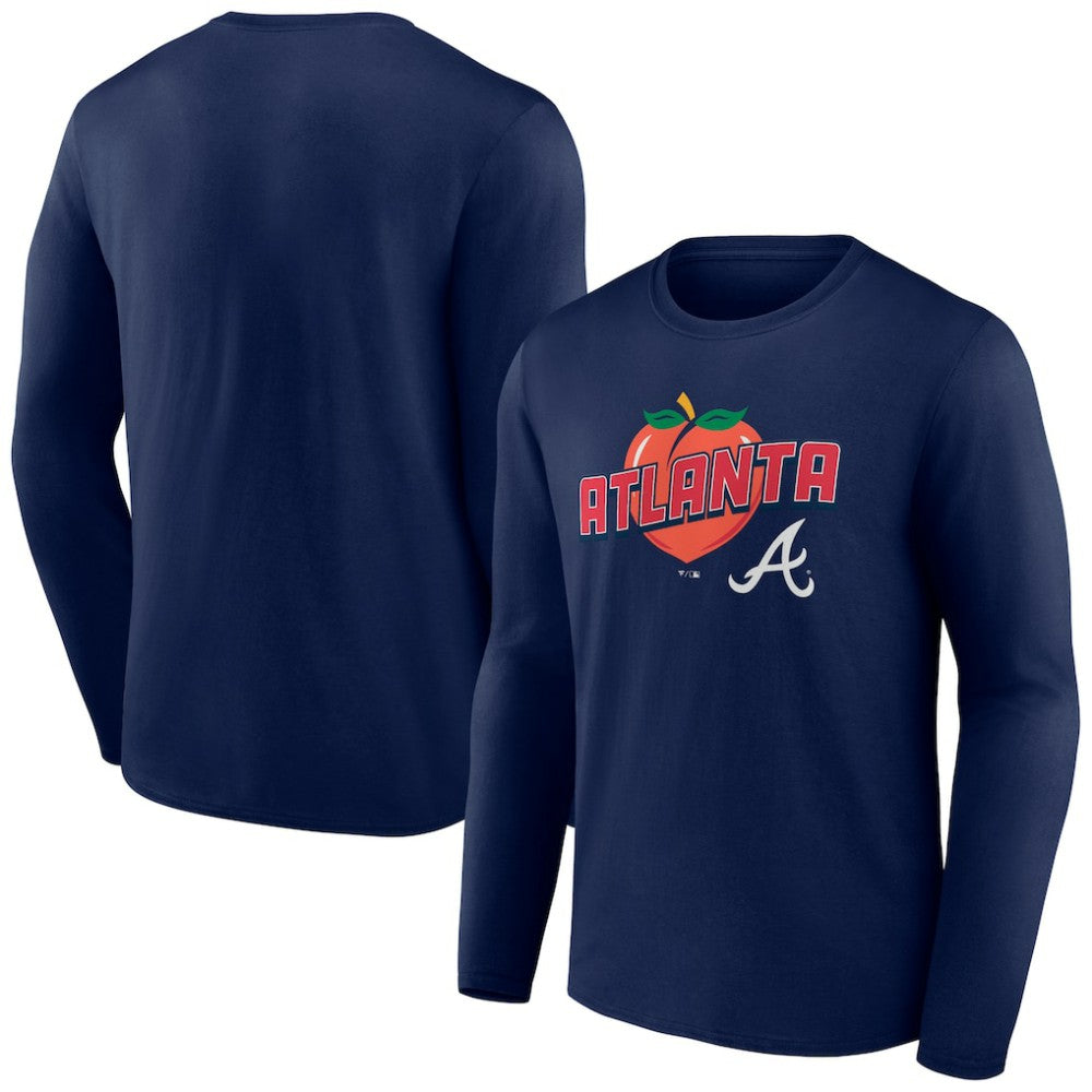 Atlanta Braves Peach Long Sleeve T-Shirt - Navy T-shirts