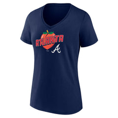 Atlanta Braves Women's Peach V-Neck T-Shirt - Navy T-shirts