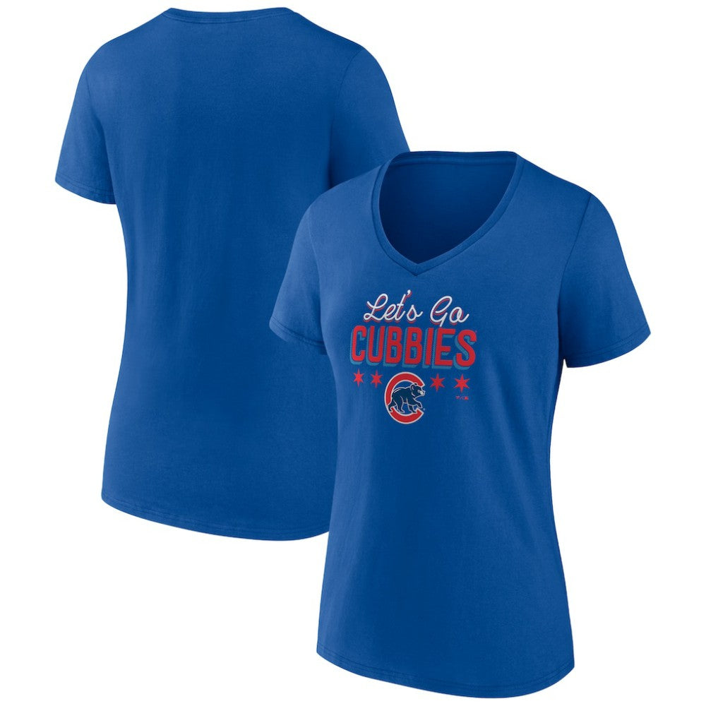 Chicago Cubs Women's Let's Go Cubbies V-Neck T-Shirt - Royal T-shirts