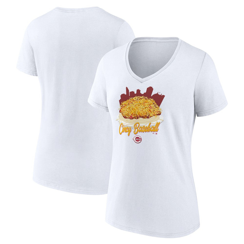 Cincinnati Reds Women's Chili V-Neck T-Shirt - White T-shirts