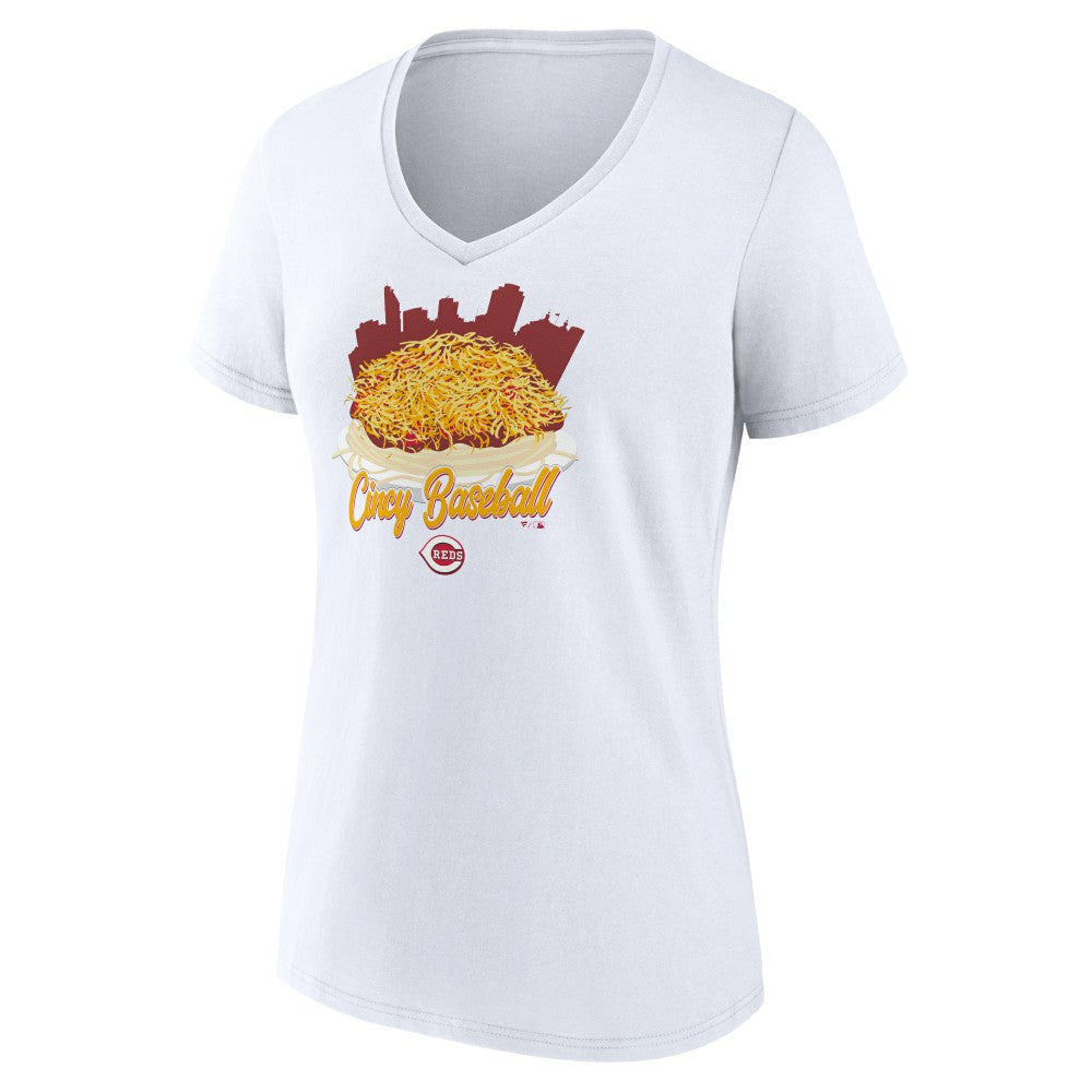 Cincinnati Reds Women's Chili V-Neck T-Shirt - White T-shirts