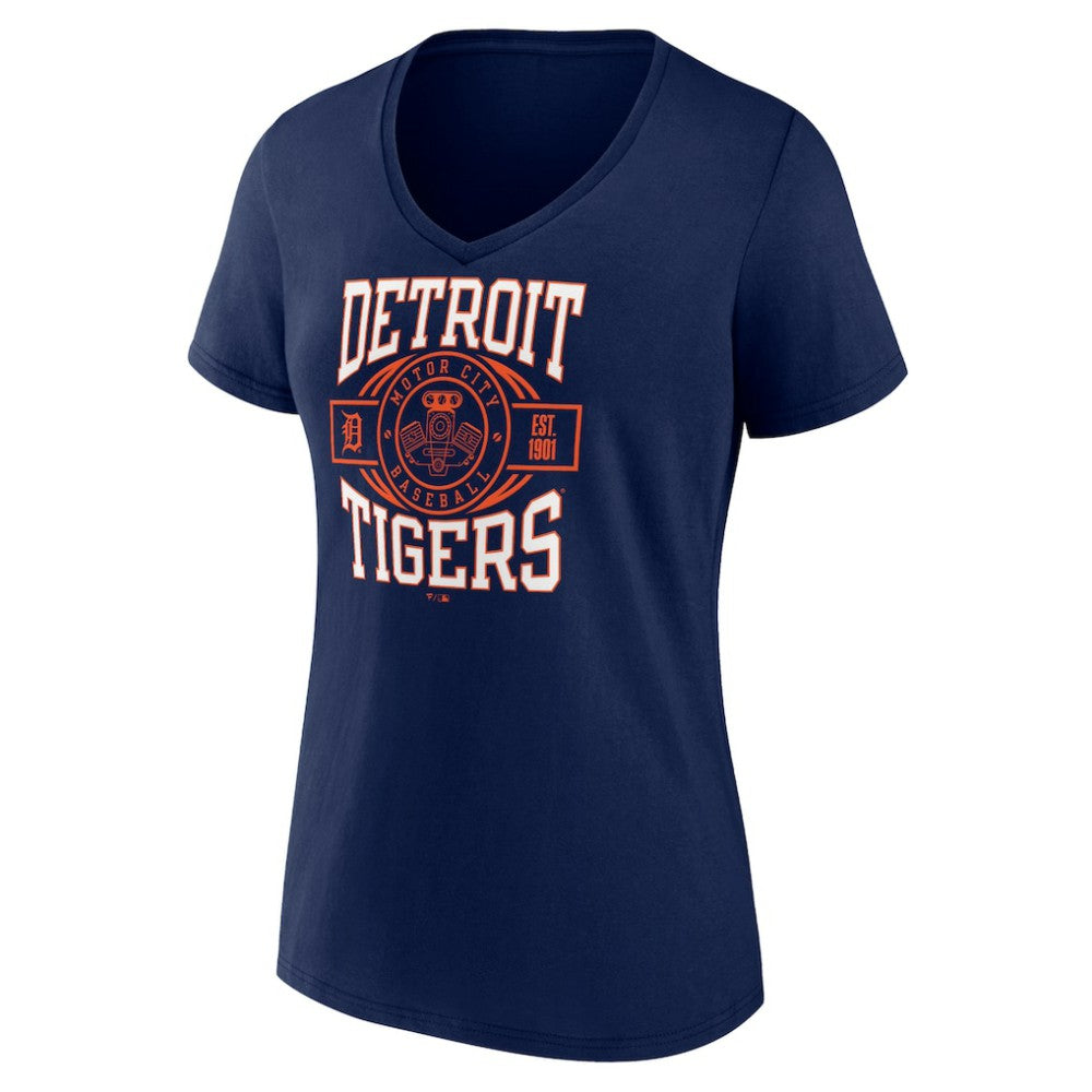 Detroit Tigers Women's Motor City Baseball V-Neck T-Shirt - Navy T-shirts
