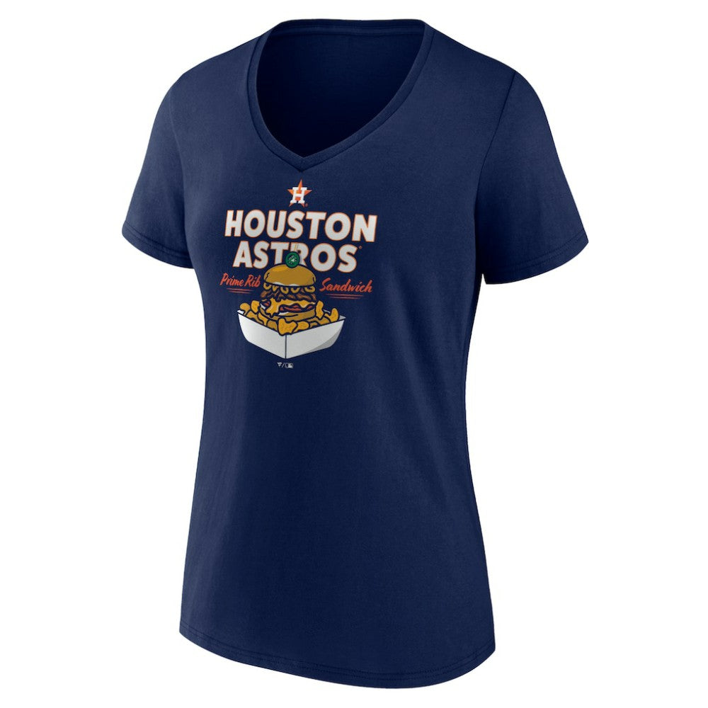 Houston Astros Women's Prime Rib Sandwich V-Neck T-Shirt - Navy T-shirts
