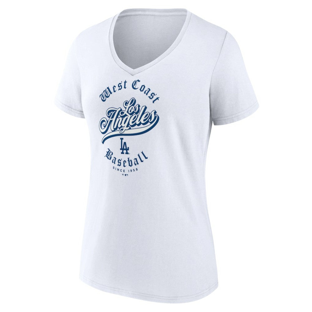Los Angeles Dodgers Women's West Coast Baseball V-Neck T-Shirt - White T-shirts
