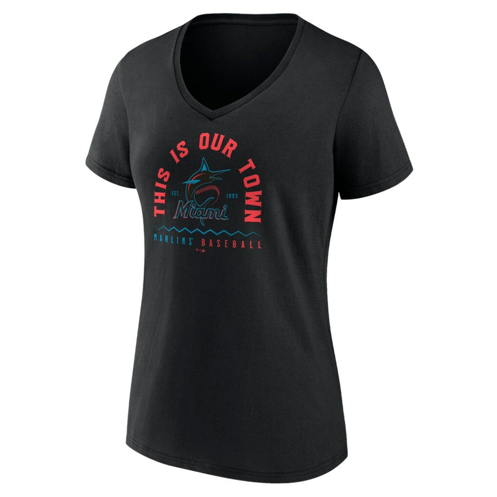 Miami Marlins Women's Our Town V-Neck T-Shirt - Black T-shirts