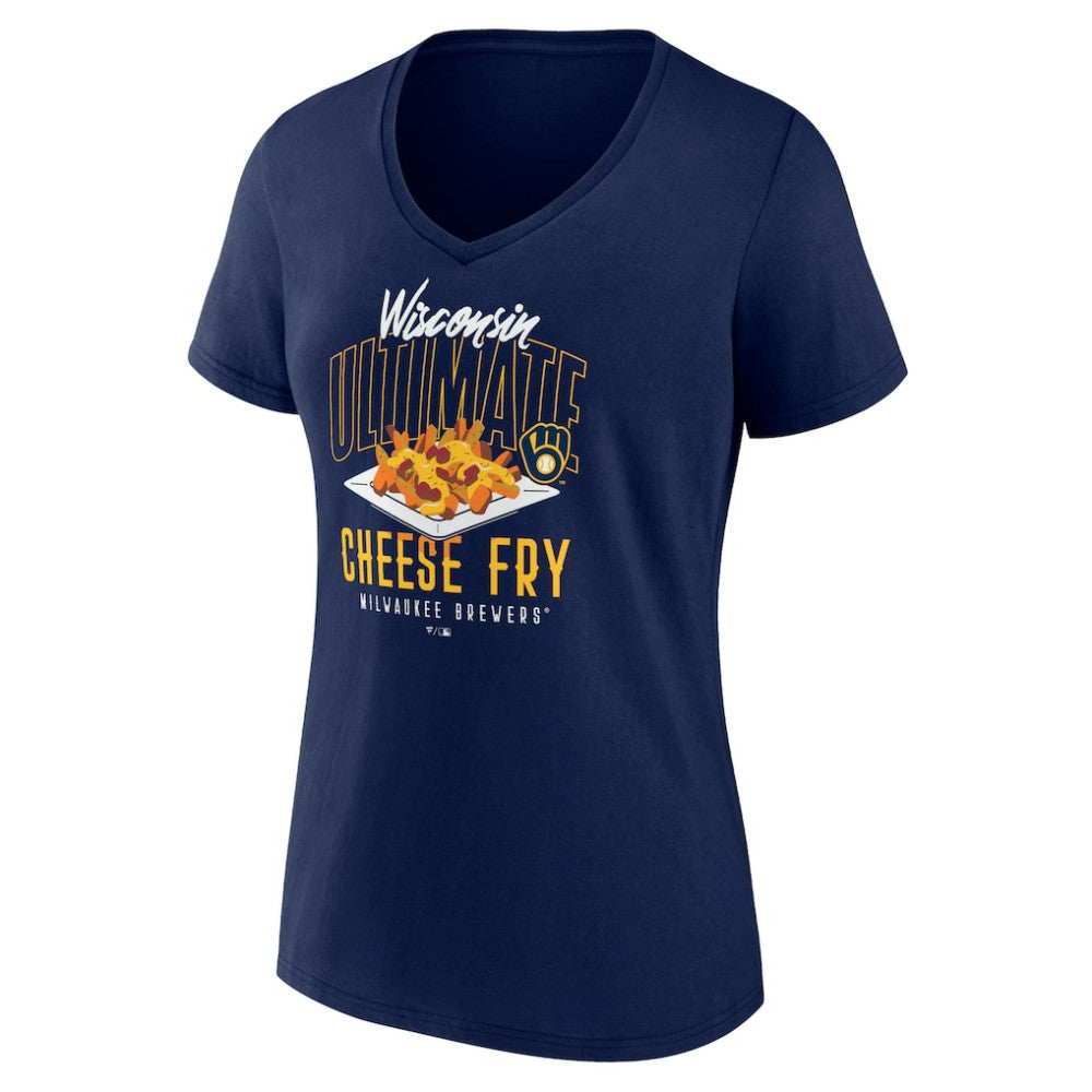 Milwaukee Brewers Women's Cheese Fry V-Neck T-Shirt - Navy T-shirts