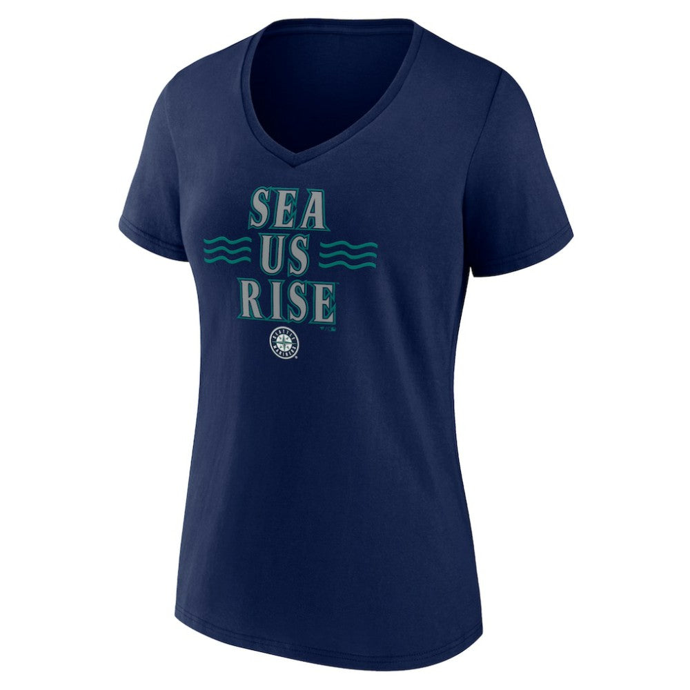 Seattle Mariners Women's Sea Us Rise V-Neck T-Shirt - Navy T-shirts