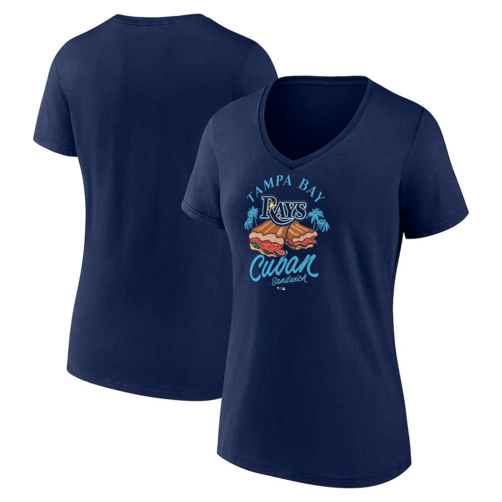 Tampa Bay Rays Women's Cuban Sandwich V-Neck T-Shirt - Navy T-shirts