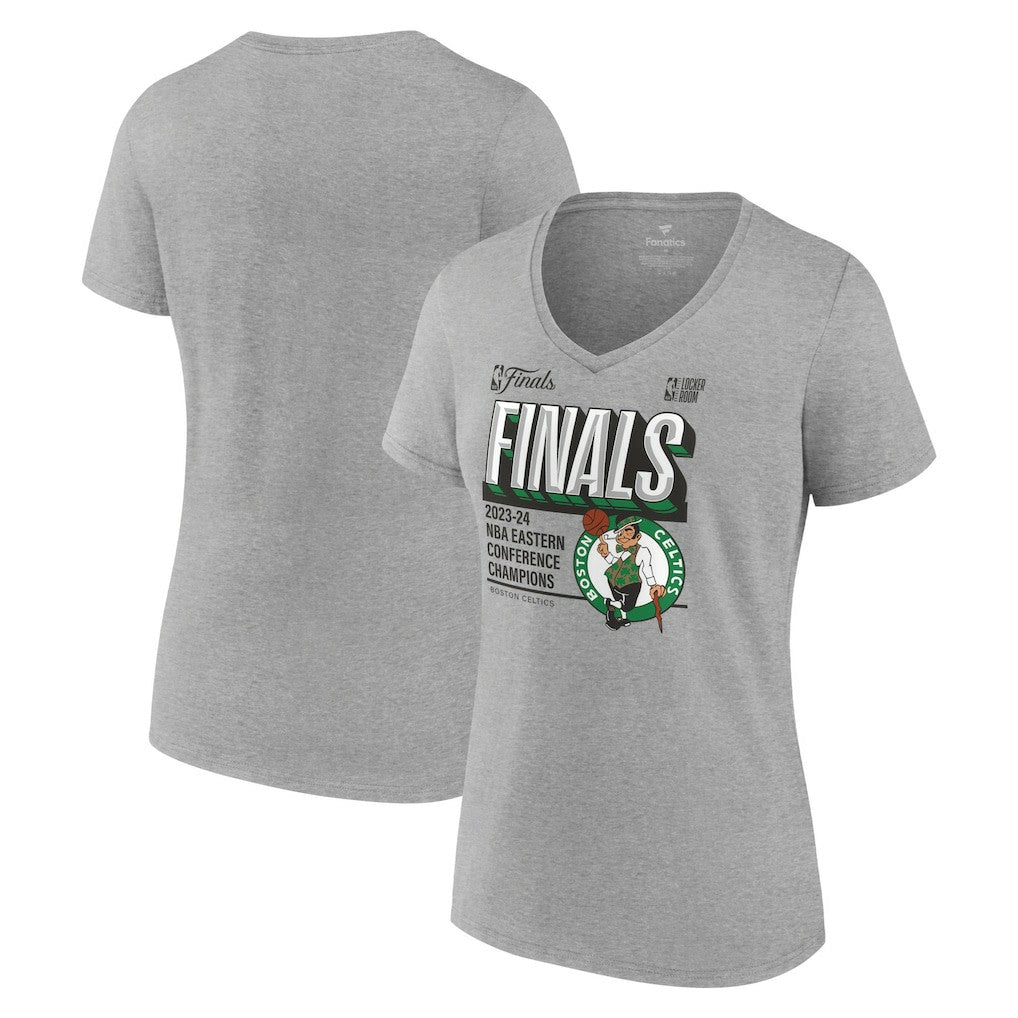 Boston Celtics Women's 2024 Eastern Conference Champions Locker Room Post Up Move V-Neck T-Shirt Steel - Fanatics