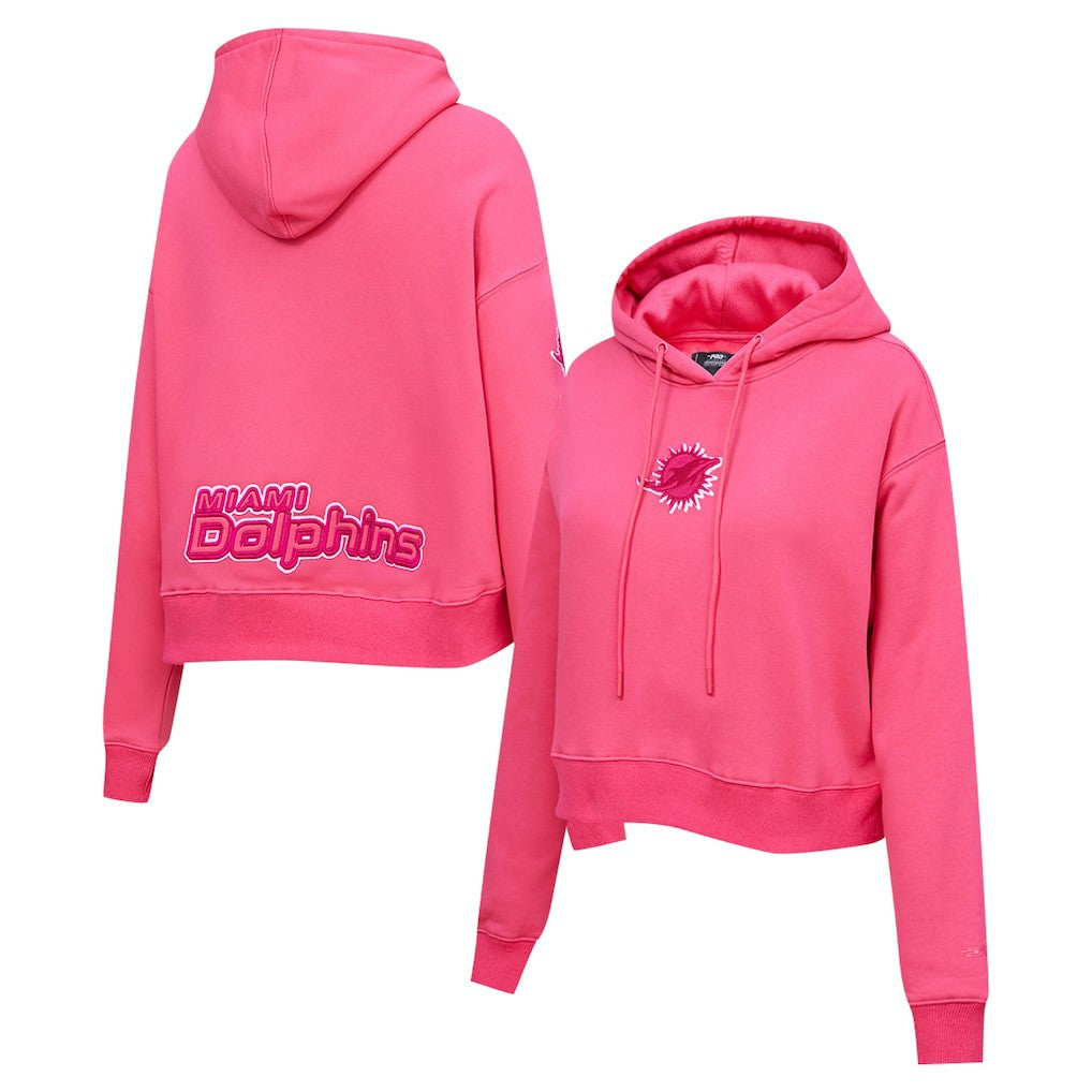 Miami Dolphins Pro Standard Women's Triple Pink Cropped Fleece Pullover Hoodie - Pink Hoodies