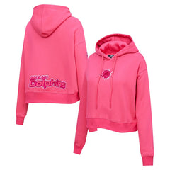 Miami Dolphins Pro Standard Women's Triple Pink Cropped Fleece Pullover Hoodie - Pink Hoodies