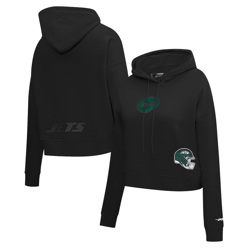 New York Jets Pro Standard Women's Jeweled Cropped Pullover Hoodie - Black Hoodies
