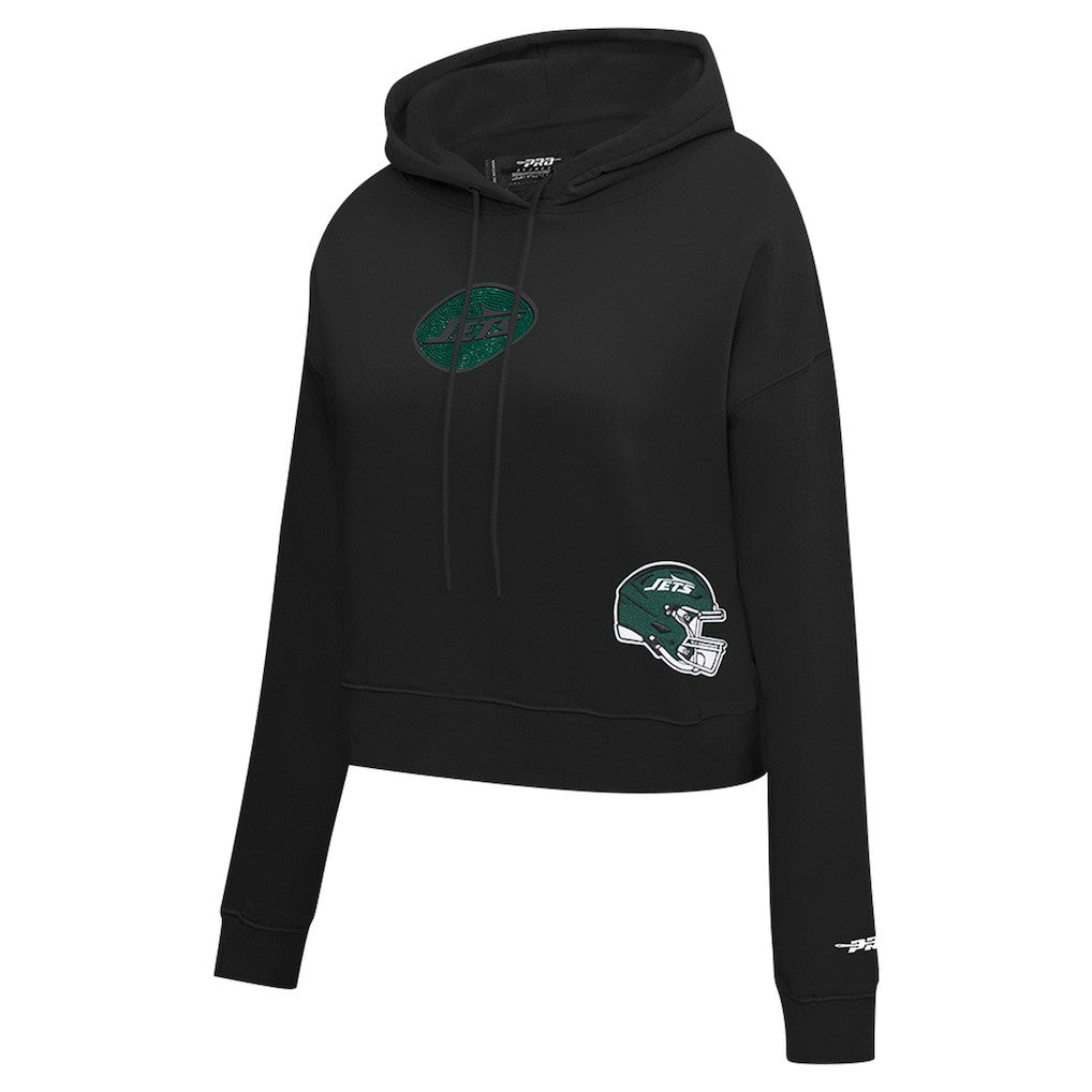 New York Jets Pro Standard Women's Jeweled Cropped Pullover Hoodie - Black Hoodies