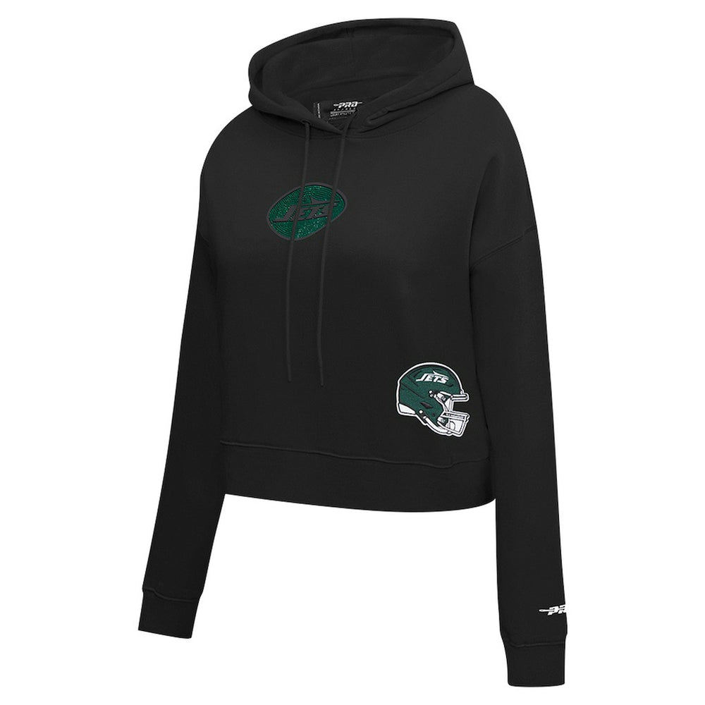 New York Jets Pro Standard Women's Jeweled Cropped Pullover Hoodie - Black Hoodies