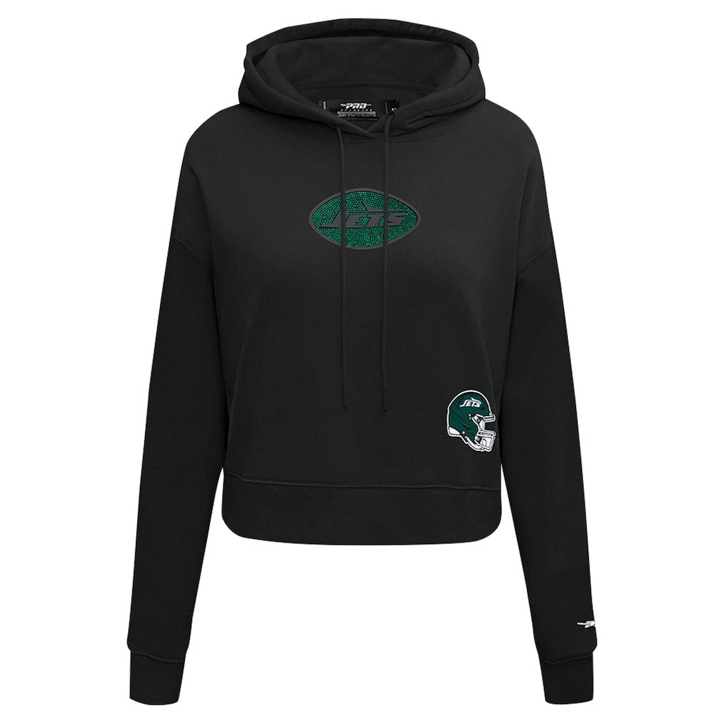 New York Jets Pro Standard Women's Jeweled Cropped Pullover Hoodie - Black Hoodies