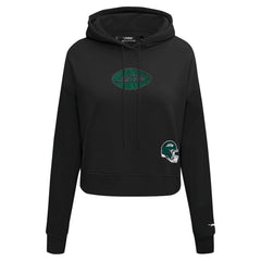 New York Jets Pro Standard Women's Jeweled Cropped Pullover Hoodie - Black Hoodies