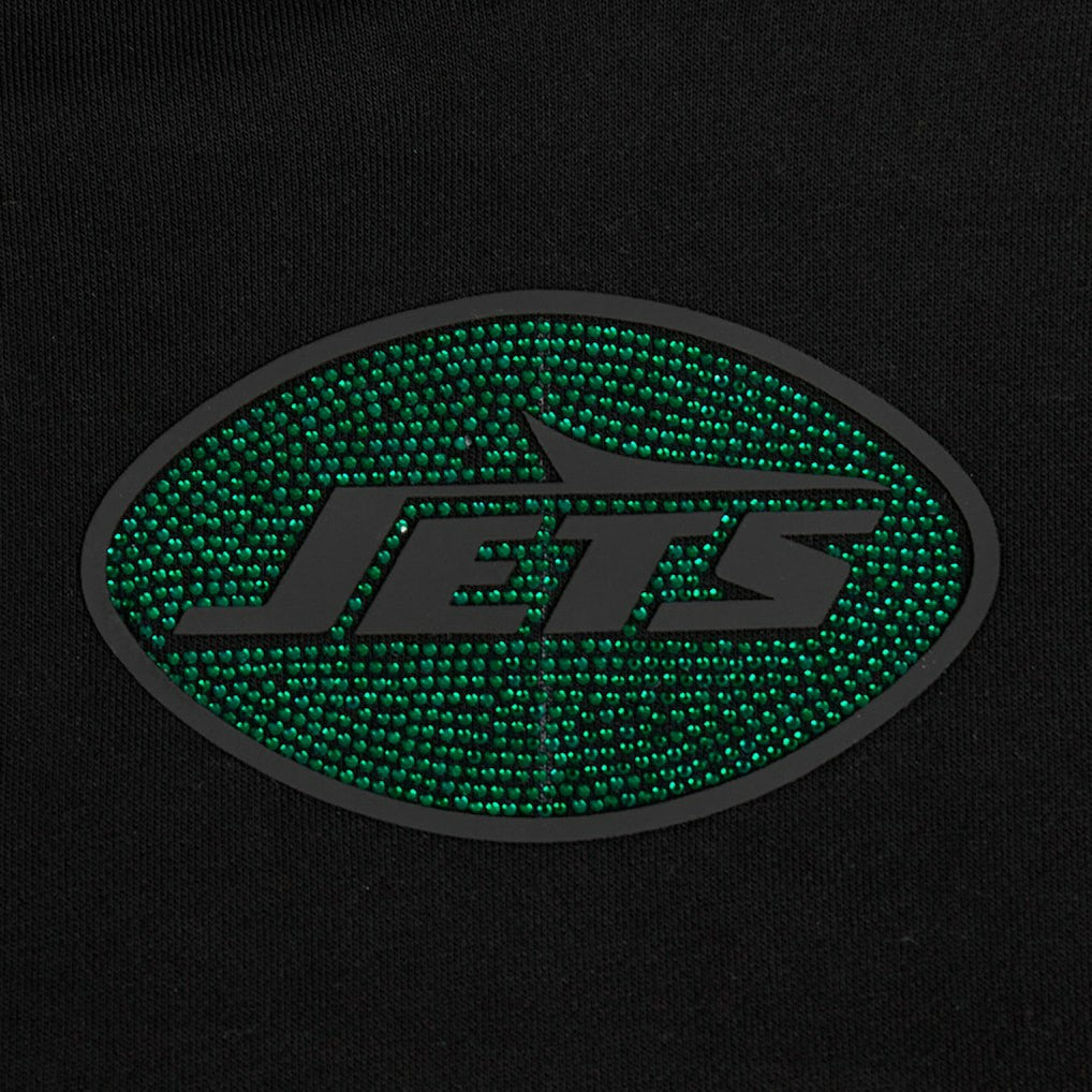 New York Jets Pro Standard Women's Jeweled Cropped Pullover Hoodie - Black Hoodies
