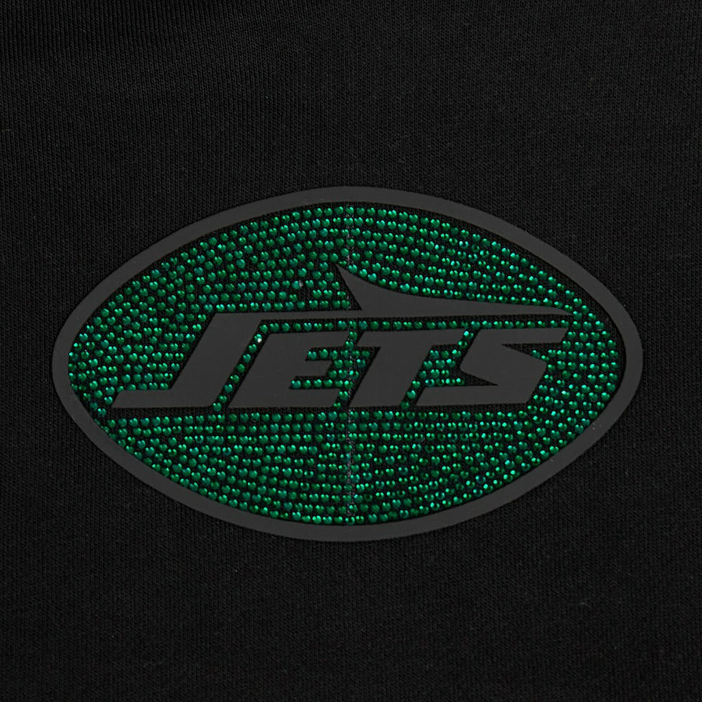 New York Jets Pro Standard Women's Jeweled Cropped Pullover Hoodie - Black Hoodies
