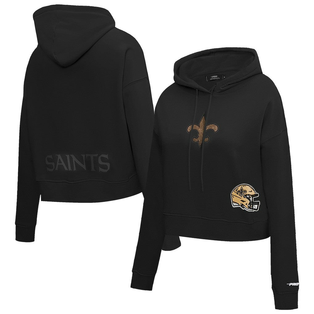 New Orleans Saints Pro Standard Women's Jeweled Cropped Pullover Hoodie - Black Hoodies