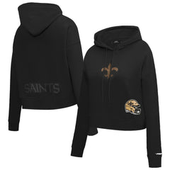 New Orleans Saints Pro Standard Women's Jeweled Cropped Pullover Hoodie - Black Hoodies