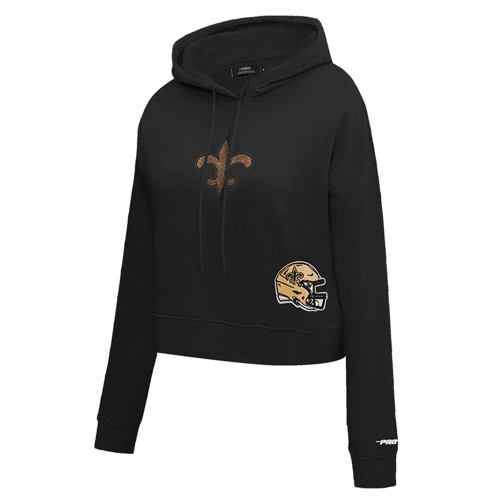 New Orleans Saints Pro Standard Women's Jeweled Cropped Pullover Hoodie - Black Hoodies