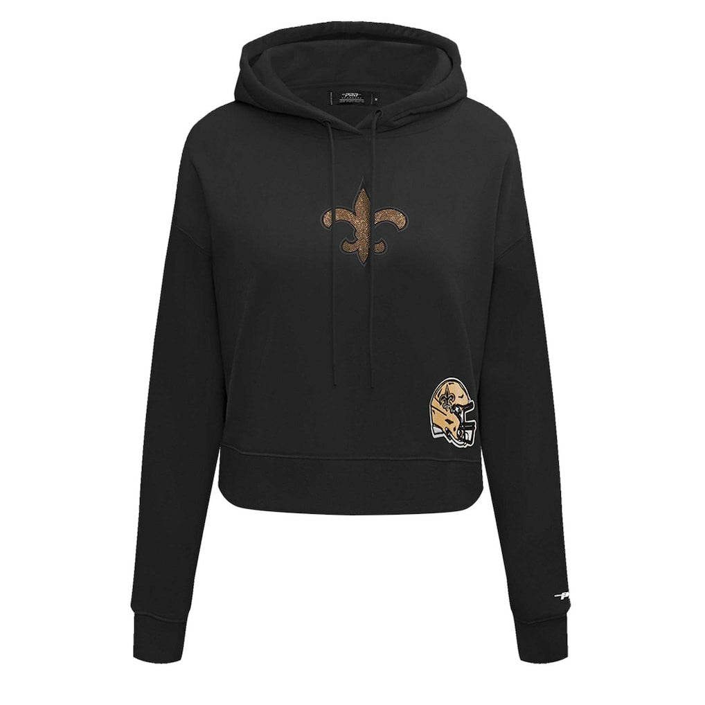 New Orleans Saints Pro Standard Women's Jeweled Cropped Pullover Hoodie - Black Hoodies