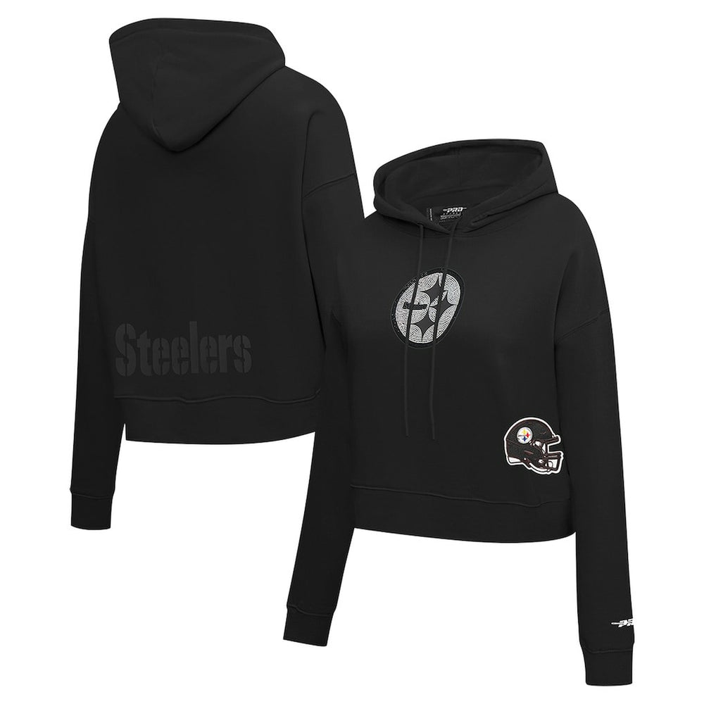 Pittsburgh Steelers Pro Standard Women's Jeweled Cropped Pullover Hoodie - Black Hoodies