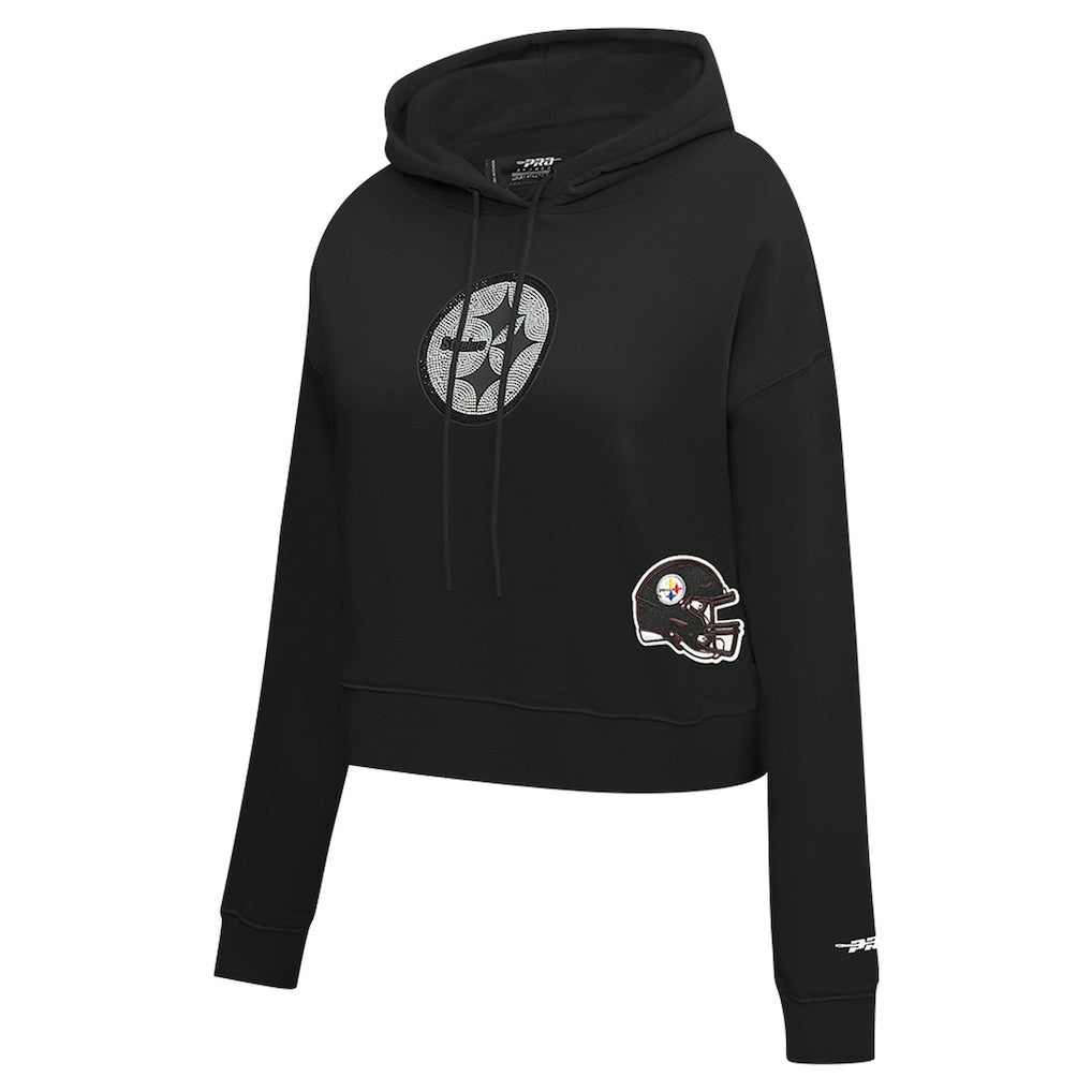 Pittsburgh Steelers Pro Standard Women's Jeweled Cropped Pullover Hoodie - Black Hoodies