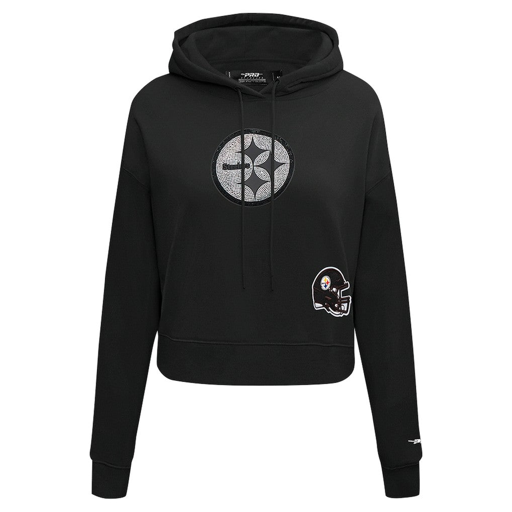 Pittsburgh Steelers Pro Standard Women's Jeweled Cropped Pullover Hoodie - Black Hoodies