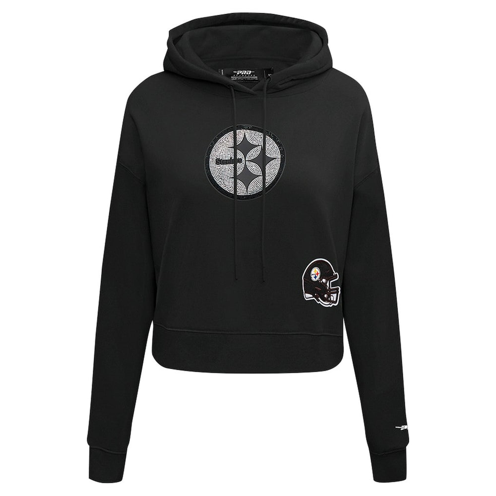 Pittsburgh Steelers Pro Standard Women's Jeweled Cropped Pullover Hoodie - Black Hoodies