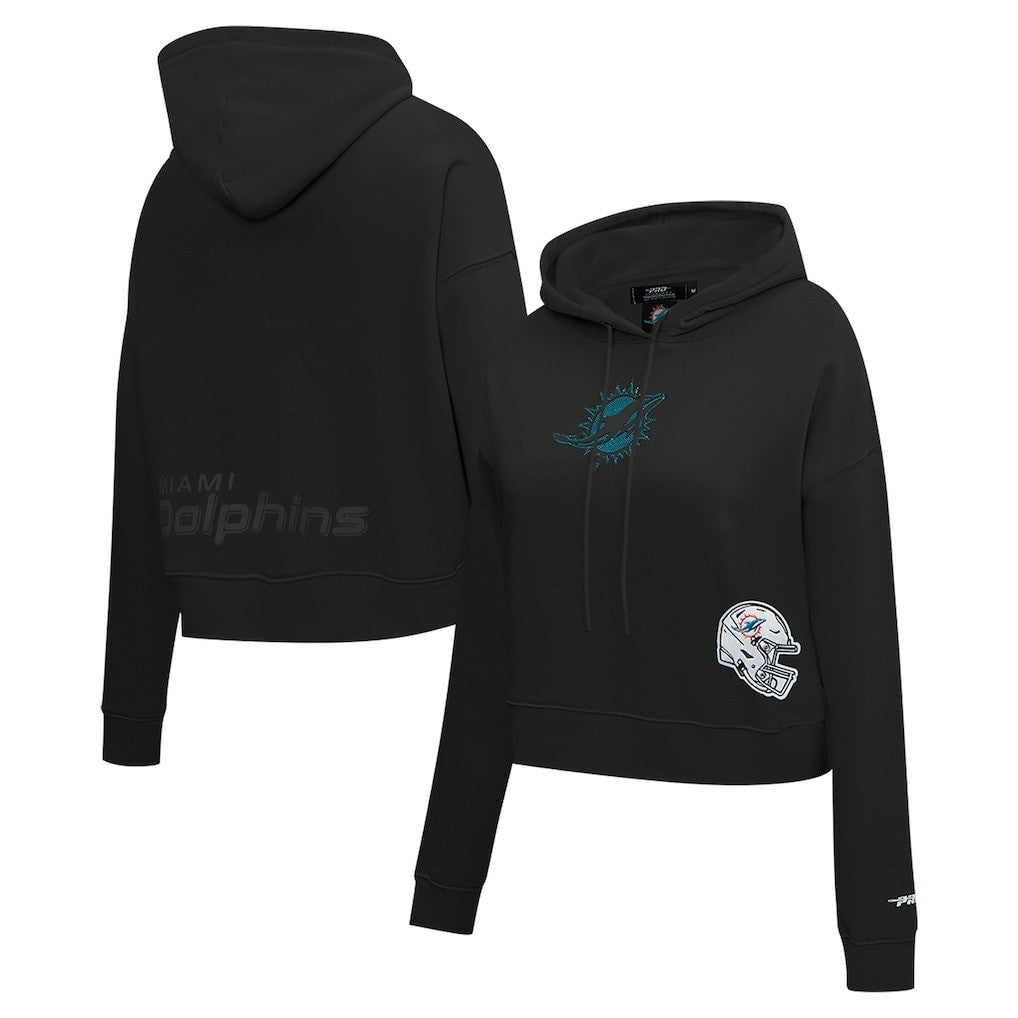 Miami Dolphins Pro Standard Women's Jeweled Cropped Pullover Hoodie - Black Hoodies