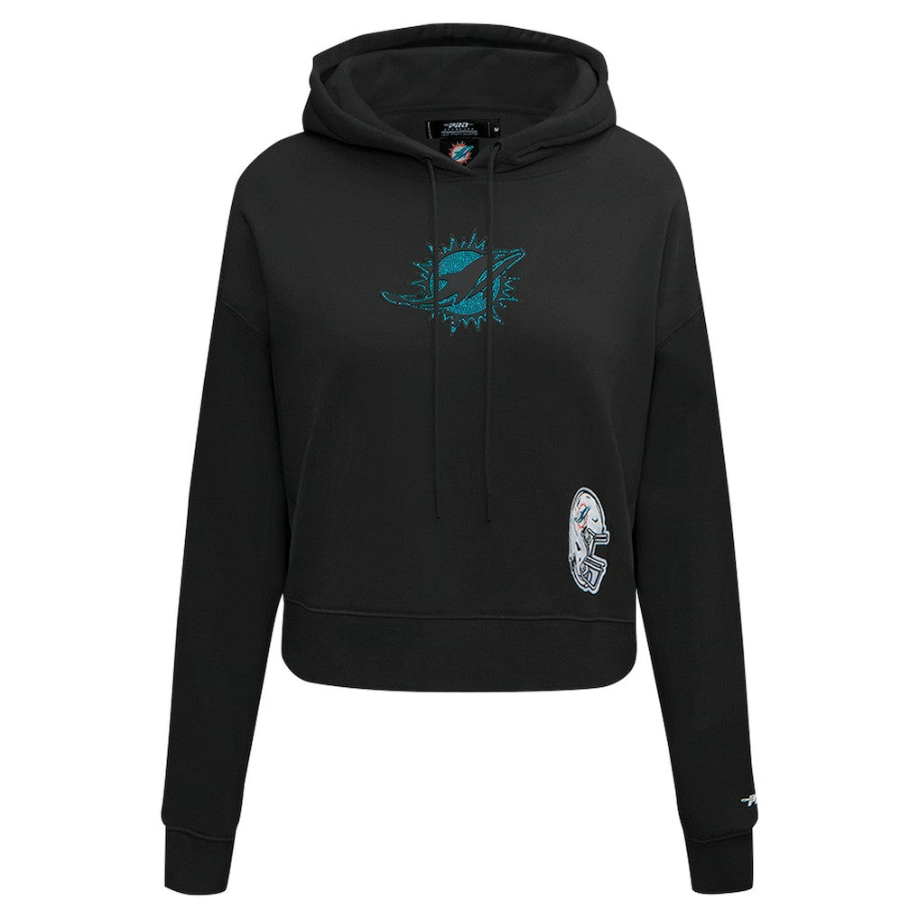 Miami Dolphins Pro Standard Women's Jeweled Cropped Pullover Hoodie - Black Hoodies