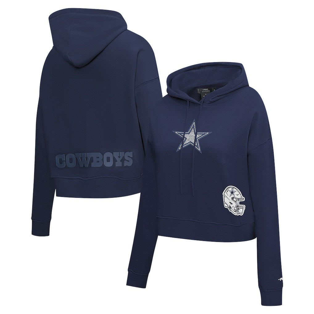 Dallas Cowboys Pro Standard Women's Jeweled Cropped Pullover Hoodie - Navy Hoodies